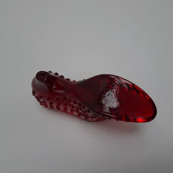 Fenton Ruby Red Hobnail Cat Head Glass Slipper Shoe Vintage Collectible - Picture 8 of 8